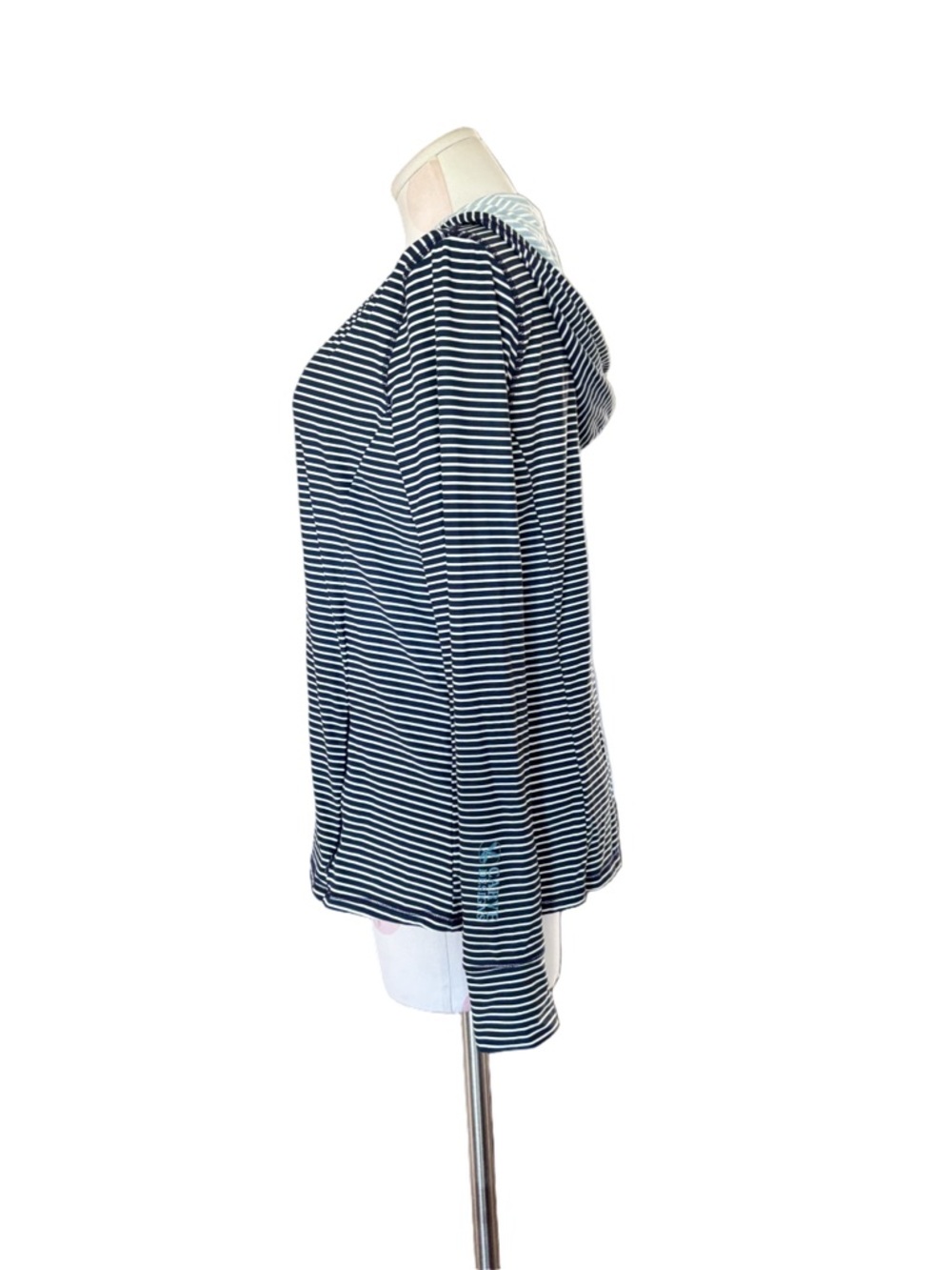 Athleisure coastal Activewear Zip Hoodie Rashguard Navy White Striped L - Picture 4 of 14